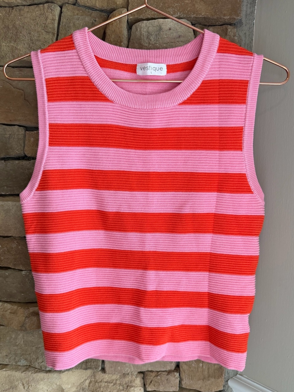 Vestique Tokyo Tank Pink Red Striped Rib, Size Large
